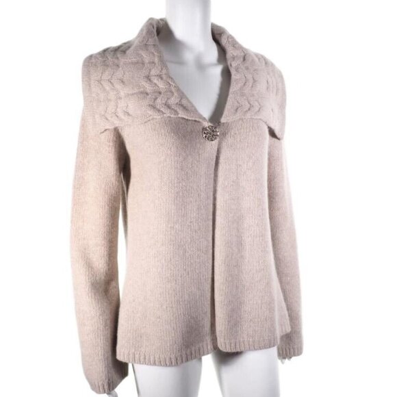 Sarah Spencer Sweater Wool Angora Blend Size L Womens Jewel Snap Natural - Picture 1 of 11